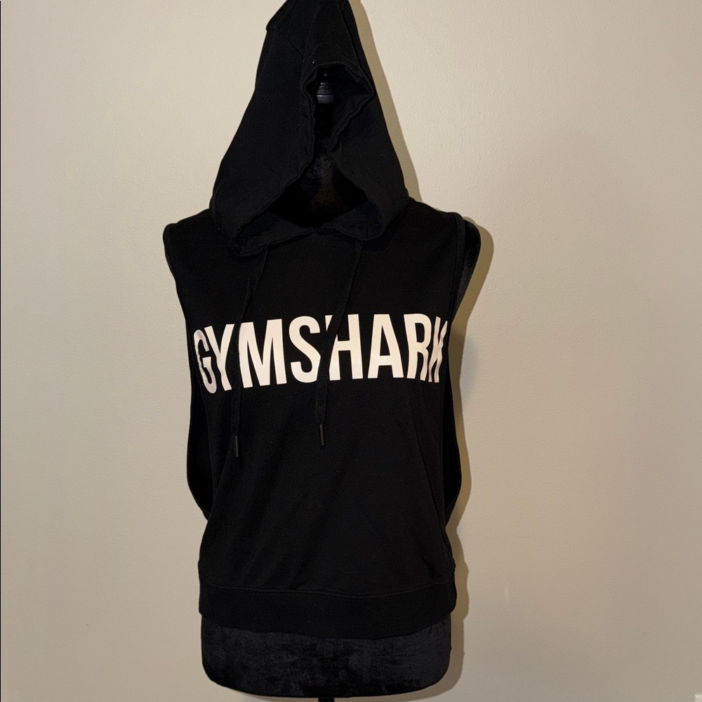 Gymshark Black Sleeveless Hoodie with White Logo